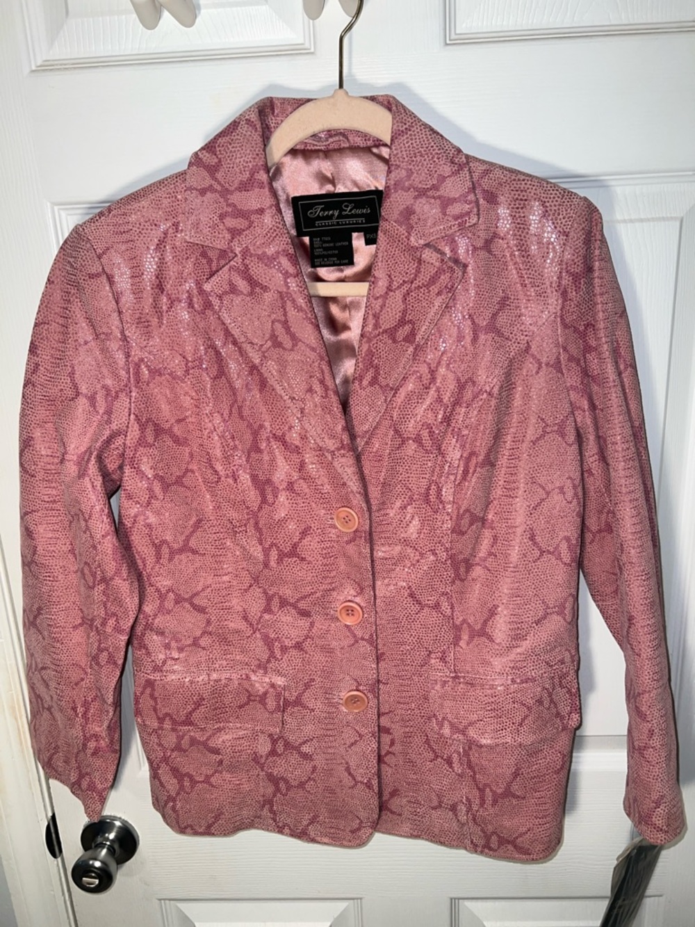 Terry Lewis Classic Luxuries Pink Snake-Print 100% Leather Blazer